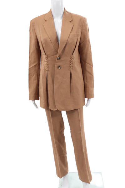 A.L.C. Womens Lace Up Detail Blazer Creased Pant Suit Brown Size 4