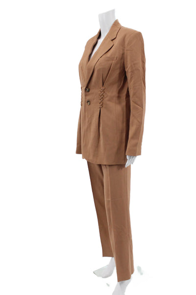 A.L.C. Womens Lace Up Detail Blazer Creased Pant Suit Brown Size 4