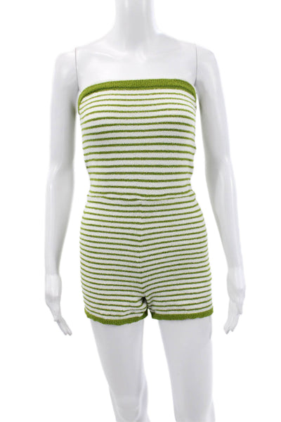 De Rococo Women Green Striped Sleeveless Romper Square Neck Polyester Size M