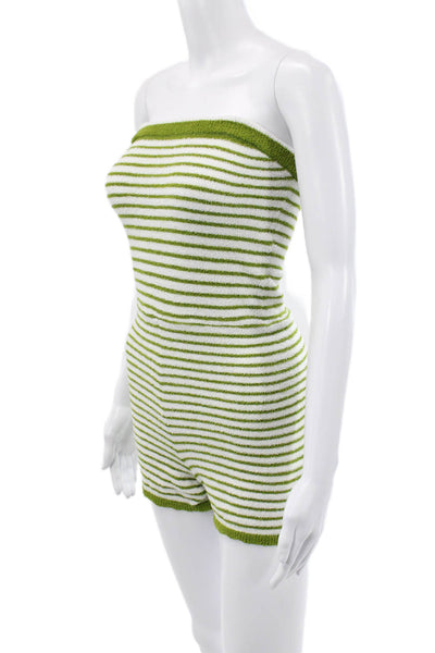 De Rococo Women Green Striped Sleeveless Romper Square Neck Polyester Size M