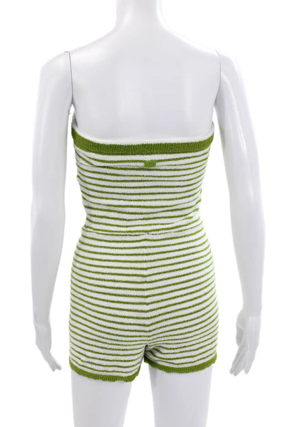 De Rococo Women Green Striped Sleeveless Romper Square Neck Polyester Size M