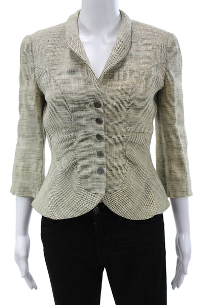 Armani Collezioni Women Beige Wool Blend 3/4 Sleeve Blazer Size 6