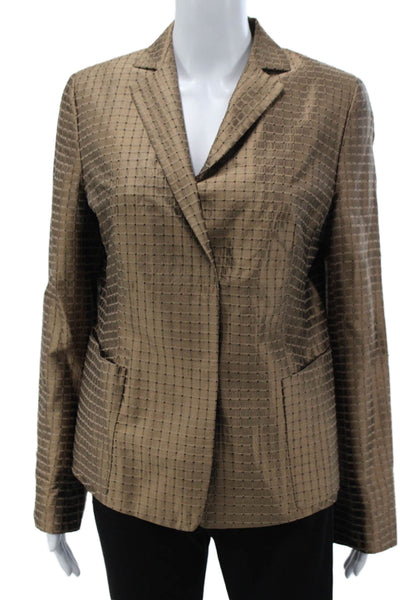 Akris Punto Womens Brown Check Silk Collared Long Sleeve Blazer Size 12