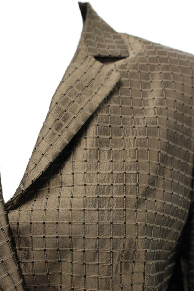 Akris Punto Womens Brown Check Silk Collared Long Sleeve Blazer Size 12