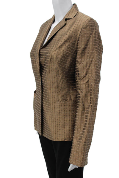 Akris Punto Womens Brown Check Silk Collared Long Sleeve Blazer Size 12