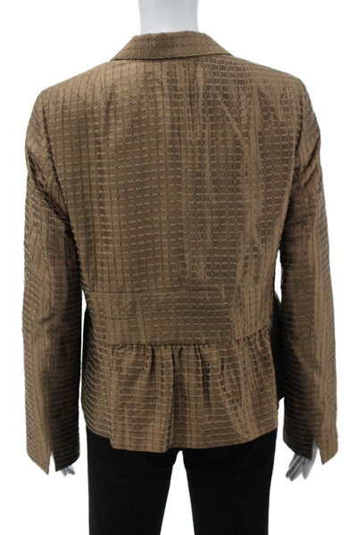 Akris Punto Womens Brown Check Silk Collared Long Sleeve Blazer Size 12