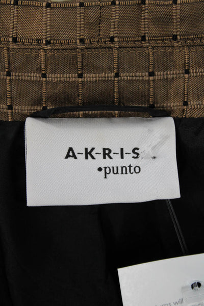 Akris Punto Womens Brown Check Silk Collared Long Sleeve Blazer Size 12