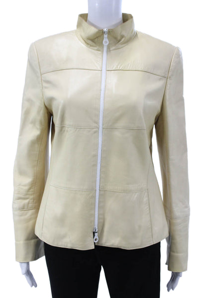 Akris Womens Windbreaker Jacket Beige Lammnappa High Neck Long Sleeve Size 10