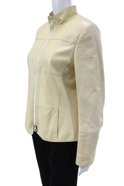 Akris Womens Windbreaker Jacket Beige Lammnappa High Neck Long Sleeve Size 10