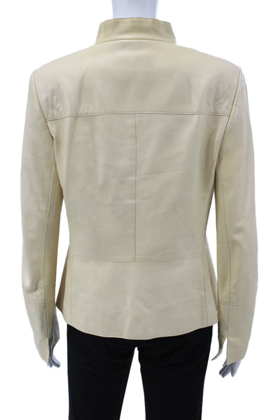 Akris Womens Windbreaker Jacket Beige Lammnappa High Neck Long Sleeve Size 10