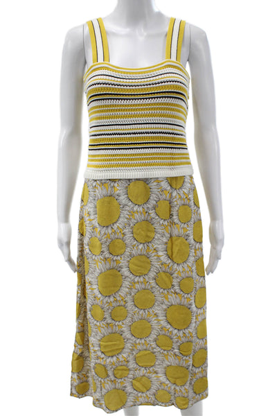 Akris Punto Women Tank Sundress White Striped Square Neck Mid Calf Zip Size 8