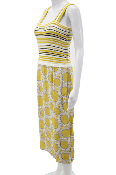 Akris Punto Women Tank Sundress White Striped Square Neck Mid Calf Zip Size 8