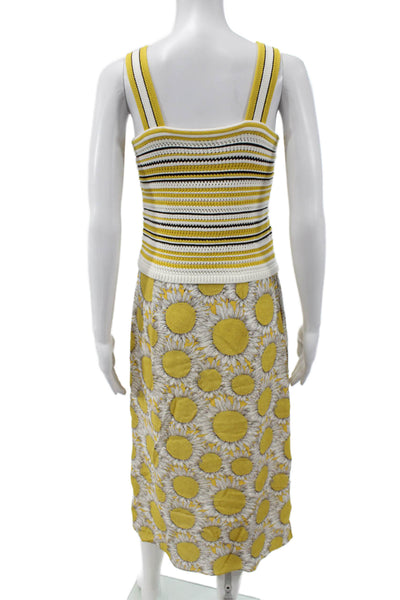 Akris Punto Women Tank Sundress White Striped Square Neck Mid Calf Zip Size 8