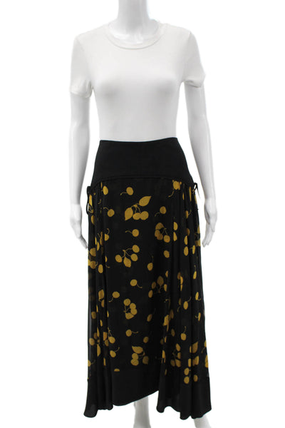 3.1 Phillip Lim Women Black Floral Silk Maxi Flare Skirt Size 6