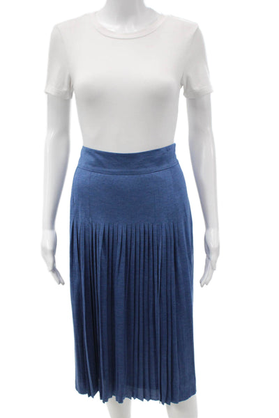 Akris Women Pleated Skirt Blue Silk Size 8