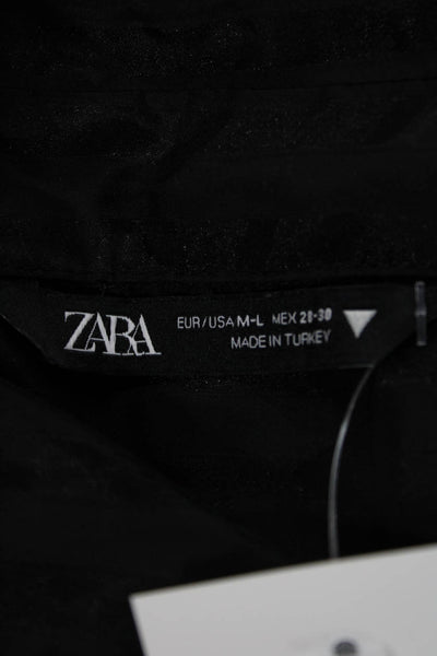 Zara Women Striped Black Collared Button-Up Blouse Long Sleeve Gothic Size M