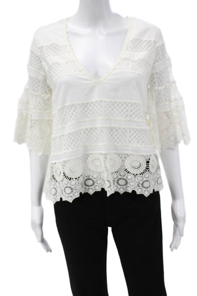 Alexis Womens Bohemian V-Neck Long Sleeve Cotton Blouse Size XS