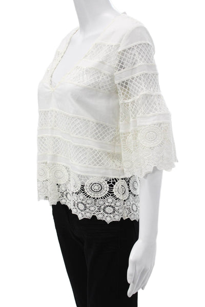 Alexis Womens Bohemian V-Neck Long Sleeve Cotton Blouse Size XS