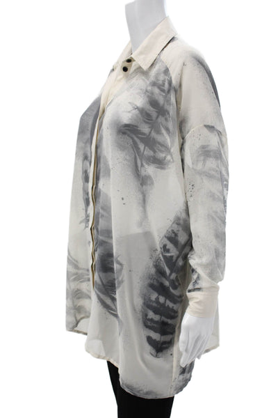 Religion Women Tunic Collared Long Sleeve Button Up Beige Graphic Print Size XS