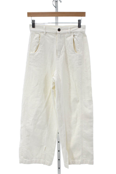 Zara Women Chino Pants White Denim Mid Rise Button Size M