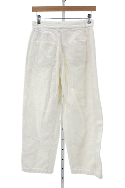 Zara Women Chino Pants White Denim Mid Rise Button Size M