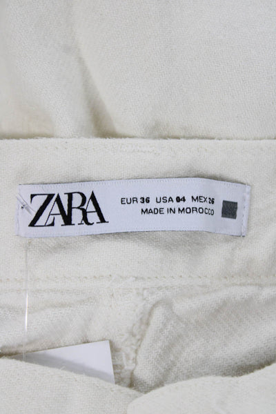 Zara Women Chino Pants White Denim Mid Rise Button Size M