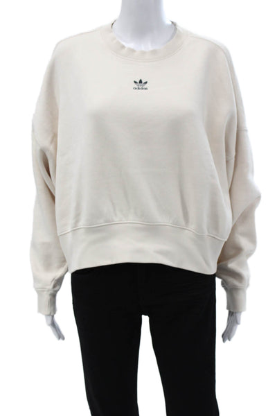 Adidas Womens Pullover Sweatshirt Beige Crew Neck Long Sleeve Designer Size XS