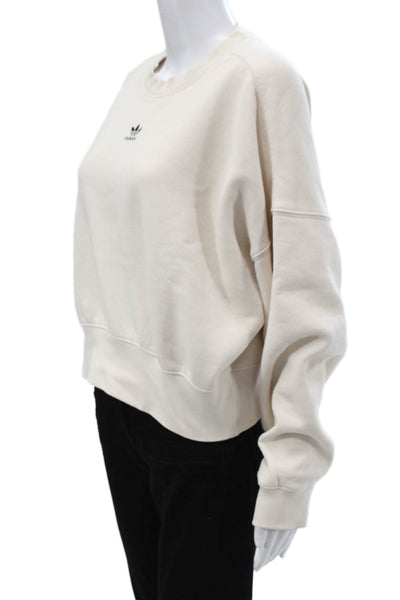 Adidas Womens Pullover Sweatshirt Beige Crew Neck Long Sleeve Designer Size XS