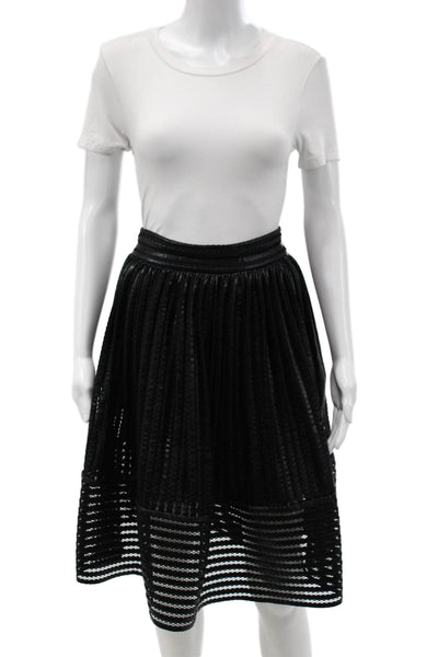 Maje Women A-Line Pleated Midi Skirt Black Polyurethane Blend Size 3