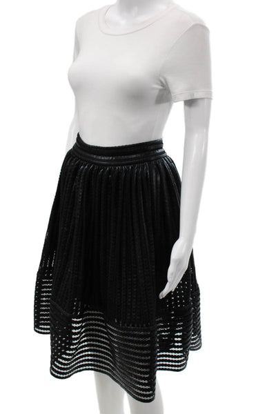 Maje Women A-Line Pleated Midi Skirt Black Polyurethane Blend Size 3