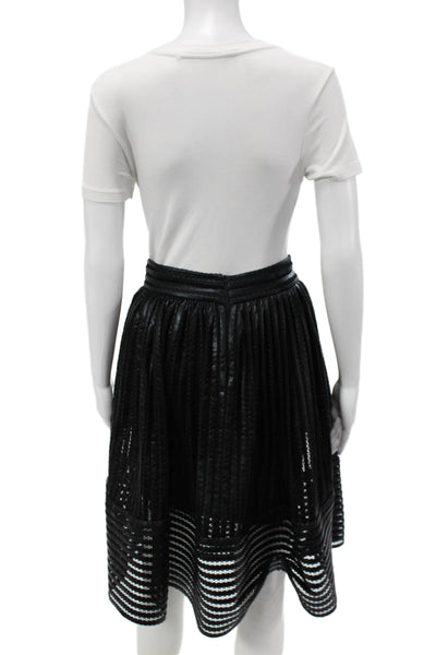 Maje Women A-Line Pleated Midi Skirt Black Polyurethane Blend Size 3