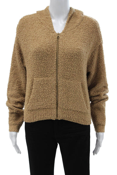 Skims Women Full-Zip Hoodie Tan V-Neck Long Sleeve Size S