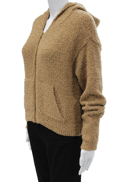 Skims Women Full-Zip Hoodie Tan V-Neck Long Sleeve Size S