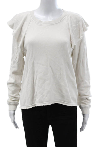 Something Navy Womens Pullover Sweatshirt White Cotton Crew Neck Size S