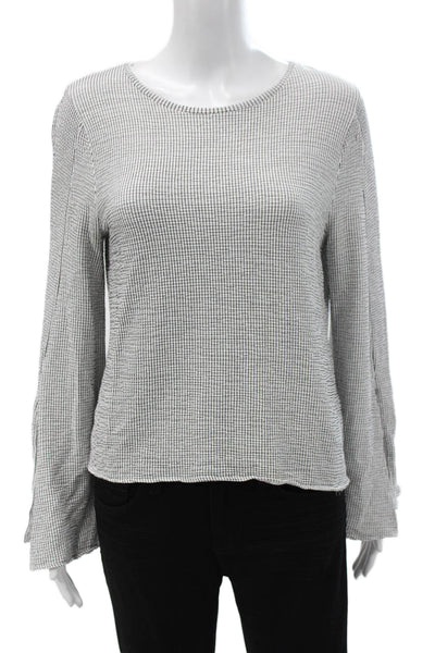 Zara Women Basic Check Round Neck Long Sleeve Polyester Blend Blouse Size S