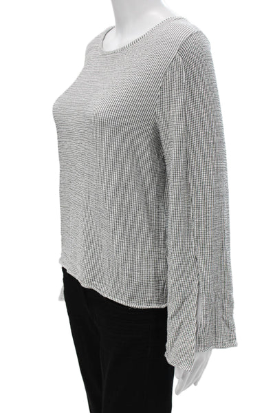 Zara Women Basic Check Round Neck Long Sleeve Polyester Blend Blouse Size S