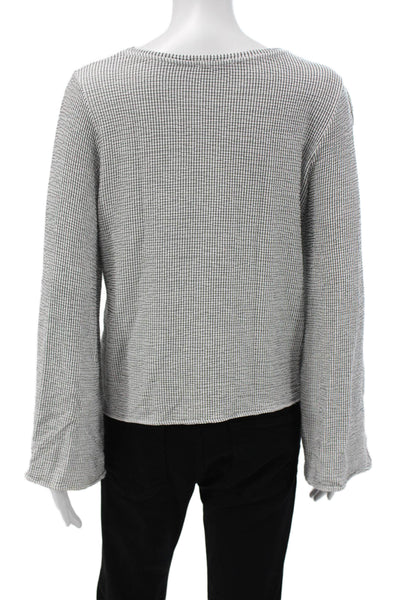 Zara Women Basic Check Round Neck Long Sleeve Polyester Blend Blouse Size S