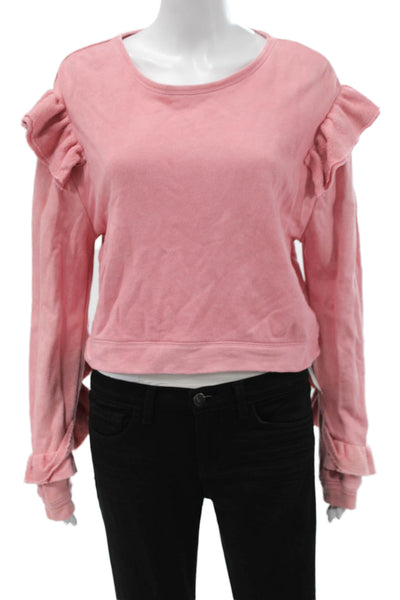 Love Shack Fancy Women Pullover Sweatshirt Pink Cotton Long Sleeve Size S