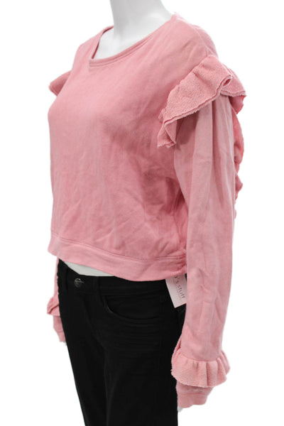 Love Shack Fancy Women Pullover Sweatshirt Pink Cotton Long Sleeve Size S