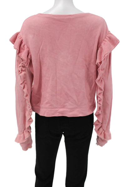 Love Shack Fancy Women Pullover Sweatshirt Pink Cotton Long Sleeve Size S