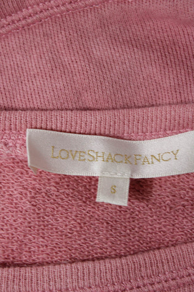 Love Shack Fancy Women Pullover Sweatshirt Pink Cotton Long Sleeve Size S