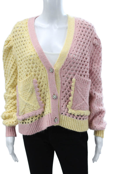 Zara Unisex Cardigan Pink V-Neck Button Long Sleeve 80s Alpaca Blend Size S