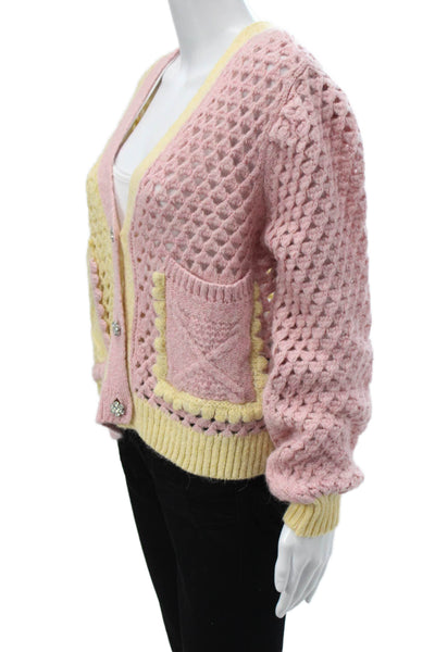 Zara Unisex Cardigan Pink V-Neck Button Long Sleeve 80s Alpaca Blend Size S