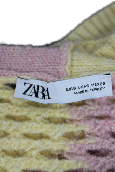 Zara Unisex Cardigan Pink V-Neck Button Long Sleeve 80s Alpaca Blend Size S
