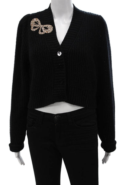 Love Shack Fancy Unisex Cardigan Black Wool Cashmere V Neck Long Sleeve Size S