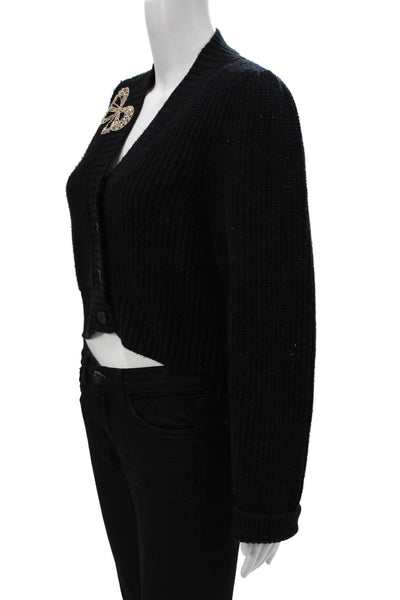 Love Shack Fancy Unisex Cardigan Black Wool Cashmere V Neck Long Sleeve Size S