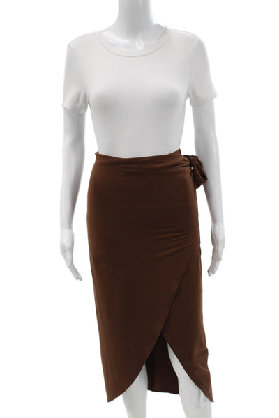 Reformation Women Brown Wrap Pencil Midi Skirt Tencel Size XS