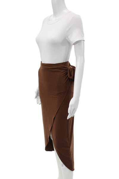 Reformation Women Brown Wrap Pencil Midi Skirt Tencel Size XS