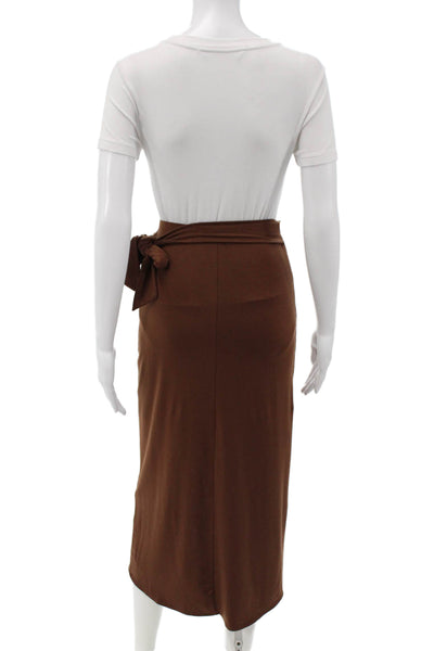 Reformation Women Brown Wrap Pencil Midi Skirt Tencel Size XS