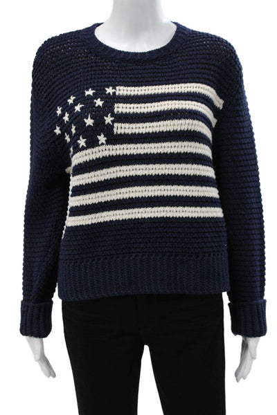 Re/Done Unisex Pullover Sweater Dark Blue Crew Neck Flag Graphic Size XS